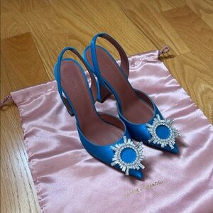 Authentic Amina Muaddi blue Begum sling back pumps